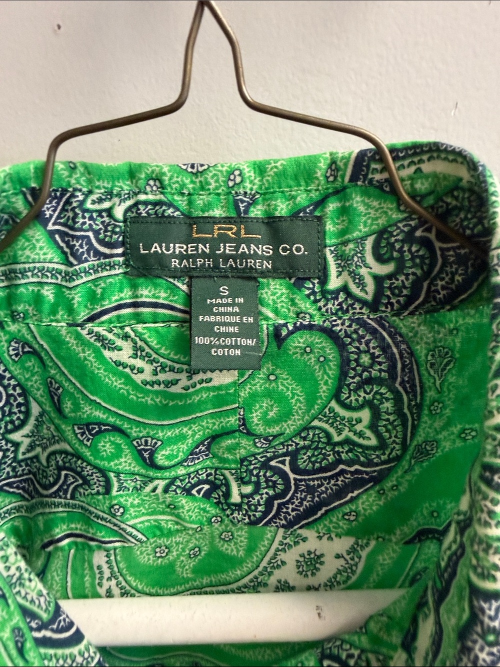 LRL Lauren Ralph Lauren Green Label Paisley Button Down Blouse.